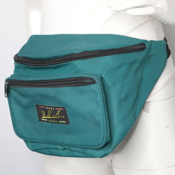 Vintage USA Large Fanny Pack Waist Belt Bag Travel Summer Retro 90s Y2K Green - Picture 4 of 9